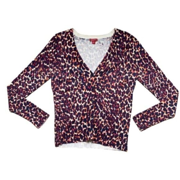 Merona Women’s Cardigan Sweater Cheetah Leopard Animal Print V-neck Y2K 2000s - Picture 6 of 16